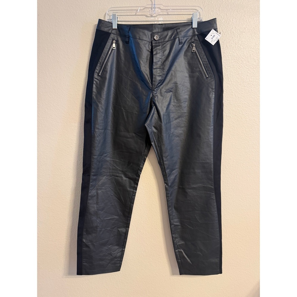 DKNY Jeans Womens Faux Leather Mixed Media Tapered Pants Black Size L New